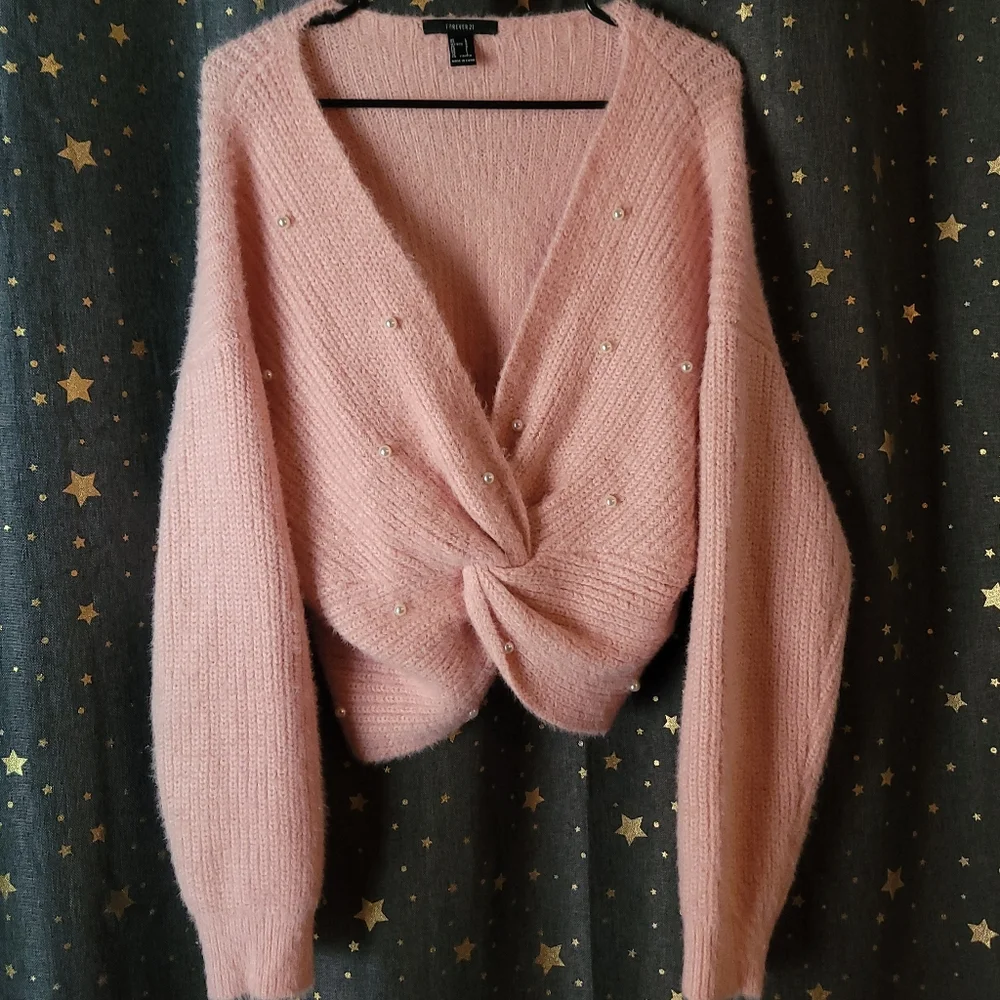 Forever 21 | Pink Infinity Closure Sweater with Pearls Large - Picture 1 of 4